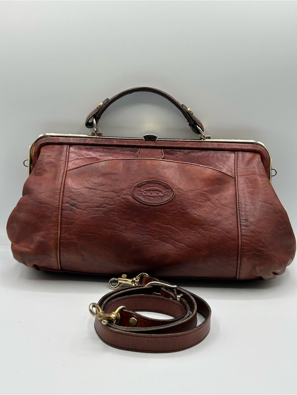 Oroton Brown Leather Doctor Style Handbag